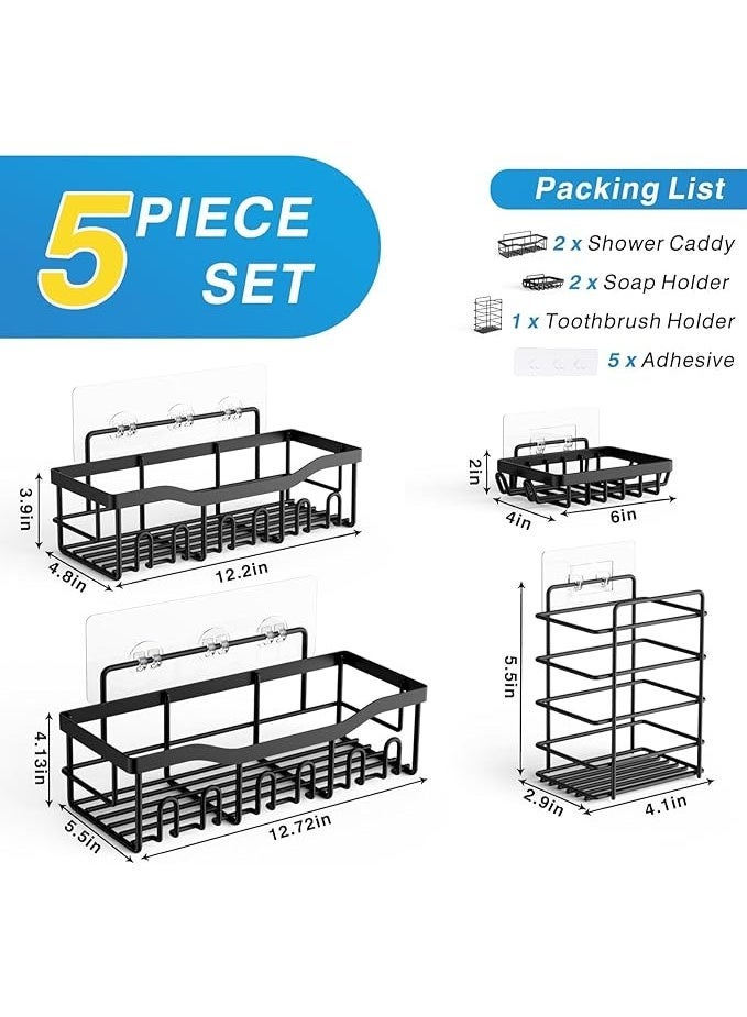 MIXSNOW Shower Caddy 5 Pack, Adhesive Organiser for Bathroom Storage, No Drilling, Large Capacity, Rustproof Stainless Steel, Shelves for Inside Shower - Image 2